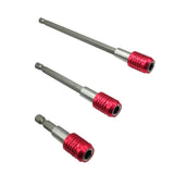 Maxbell 3pcs 1/4 Hex Quick Release Screwdriver Self-locking Extension Bit Holder-Red