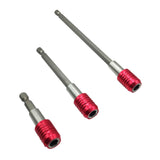 Maxbell 3pcs 1/4 Hex Quick Release Screwdriver Self-locking Extension Bit Holder-Red