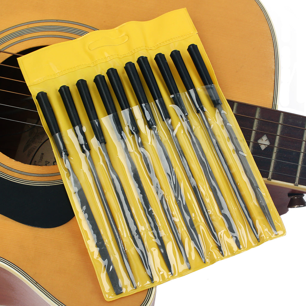 Maxbell Guitar Bass Mandolin Fret Nut Saddle Slot Pickguard Grinding Needle Files Luthier Repair Tool 10pcs in 1 Set