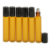 Maxbell 6pcs 10ml Mini Refillable Empty Glass Roll On Bottles for Travel Essential Oils Perfume Cosmetic Makeup Essence -  Light Brown / Steel Ball