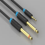 Maxbell 1meter/3ft Stereo 3.5mm to Dual 6.5mm Male to Male Audio Cable Cord Black