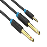 Maxbell 1meter/3ft Stereo 3.5mm to Dual 6.5mm Male to Male Audio Cable Cord Black