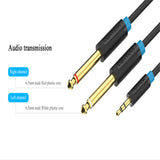 Maxbell 1meter/3ft Stereo 3.5mm to Dual 6.5mm Male to Male Audio Cable Cord Black