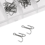 Maxbell Box of 50 Pieces High Carbon Steel Treble Hook Various Size Barbed Fishing Hooks Fishing Equipment