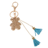 Maxbell Tassel Bear Charm Pendant Crystal Purse Bag Car Phone Key Chain Ring Keychain Keyring Blue