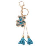 Maxbell Tassel Bear Charm Pendant Crystal Purse Bag Car Phone Key Chain Ring Keychain Keyring Blue
