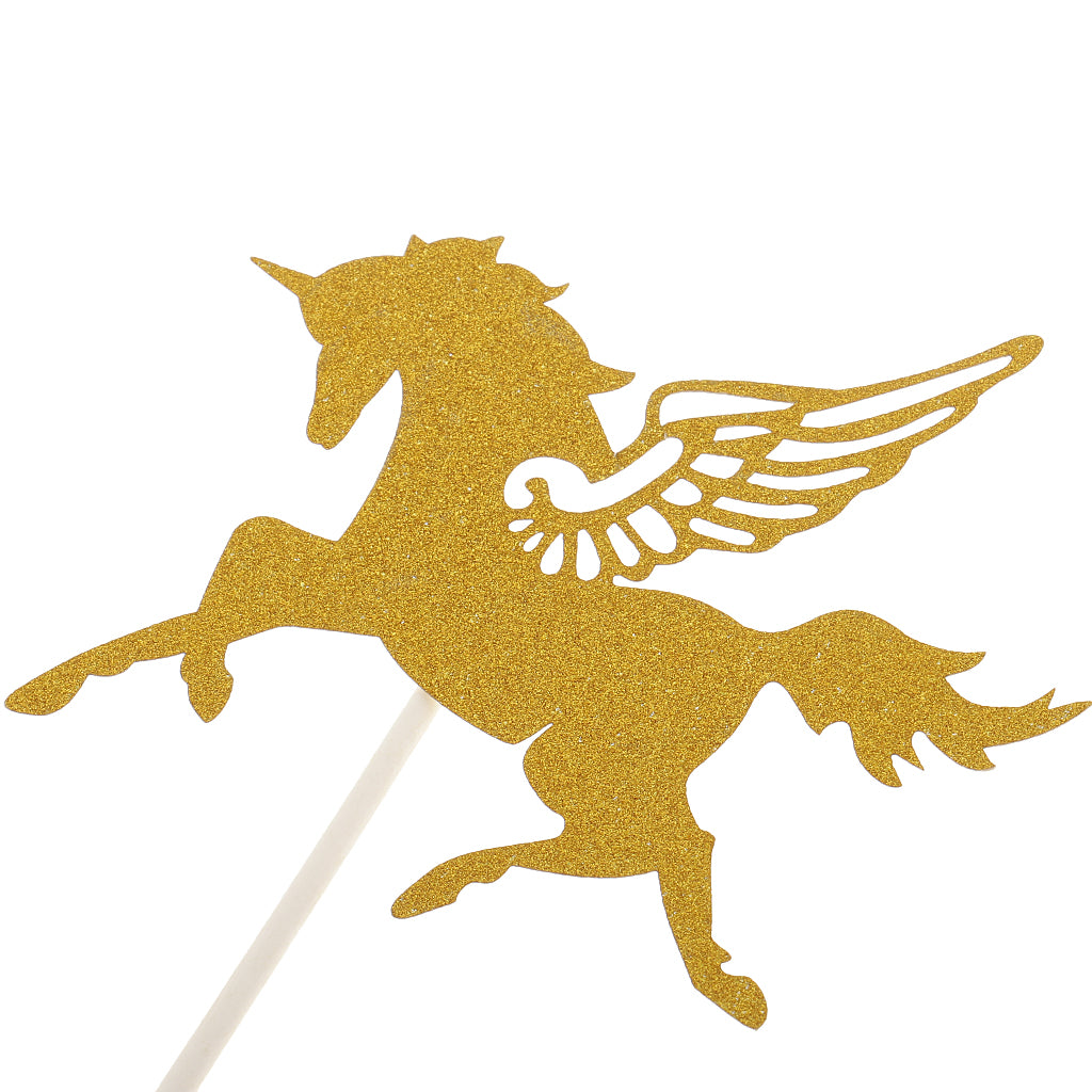 Maxbell 12pcs Glitter Gold Wing Unicorn Cupcake Toppers Cake Picks Christmas Kids Birthday Party Favors