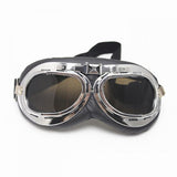 Maxbell Half Helmet Ggoggles , Motorcycle Goggles Black Soft Padded Silver Frame with Driving Mirrored Lens Dark Brown