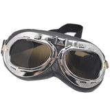 Maxbell Half Helmet Ggoggles , Motorcycle Goggles Black Soft Padded Silver Frame with Driving Mirrored Lens Dark Brown