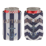 Maxbell Set of 2pcs First Mate Captain Anchor Pattern Stubby Beer Bottle Tin Cooler Wrap