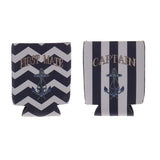 Maxbell Set of 2pcs First Mate Captain Anchor Pattern Stubby Beer Bottle Tin Cooler Wrap