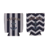 Maxbell Set of 2pcs First Mate Captain Anchor Pattern Stubby Beer Bottle Tin Cooler Wrap