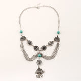 Maxbell Chunky Silver Necklace Women Vintage Coins Tassel Pendant Turquoise Bead