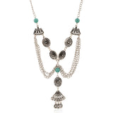 Maxbell Chunky Silver Necklace Women Vintage Coins Tassel Pendant Turquoise Bead
