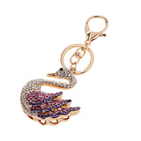 Maxbell Swan Rhinestone Crystal Car Handbag Purse Charm Pendant Key Chain Ring Purple