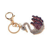 Maxbell Swan Rhinestone Crystal Car Handbag Purse Charm Pendant Key Chain Ring Purple