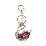 Maxbell Swan Rhinestone Crystal Car Handbag Purse Charm Pendant Key Chain Ring Purple