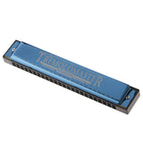 Maxbell 24 Hole Polyphony Harmonica, C w/ Case, Professional Harmonica Titanium Blue