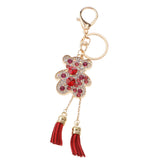 Maxbell Hot Tassel Bear Charm Pendant Crystal Purse Bag Car Phone Key Chain Ring Keychain Keyring Red