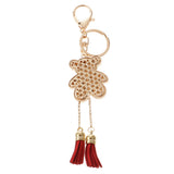 Maxbell Hot Tassel Bear Charm Pendant Crystal Purse Bag Car Phone Key Chain Ring Keychain Keyring Red