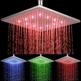 Maxbell 3-Color LED Square Top Shower Head Temperature Control Overhead Shower Sprayer 12 Inch