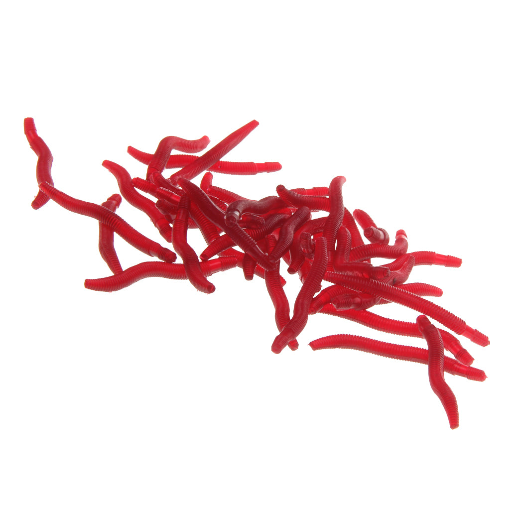 Maxbell Pack of 50 Red Earth Worm Soft Lure Bait Great Imitation Realistic Movement