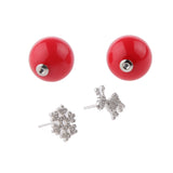 Maxbell Women Red Pearl Double sided Earrings Stud Crystal Snowflake Deer Christmas 16mm