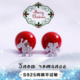 Maxbell Women Red Pearl Double sided Earrings Stud Crystal Snowflake Deer Christmas 16mm