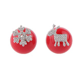 Maxbell Women Red Pearl Double sided Earrings Stud Crystal Snowflake Deer Christmas 16mm