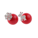 Maxbell Women Red Pearl Double sided Earrings Stud Crystal Snowflake Deer Christmas 16mm