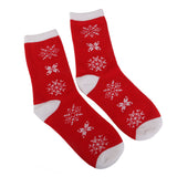 Maxbell 1 Pair 80% Cotton Unisex Soft Winter Warm Snowflake Pattern Red Christmas Crew Socks