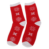 Maxbell 1 Pair 80% Cotton Unisex Soft Winter Warm Snowflake Pattern Red Christmas Crew Socks