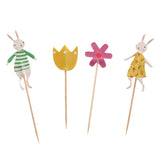 Maxbell 24 sets Rabbit Flower Design Cake Toppers and Cupcake Wrappers Kits Wedding Party Supplies Favors