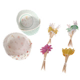 Maxbell 24 sets Rabbit Flower Design Cake Toppers and Cupcake Wrappers Kits Wedding Party Supplies Favors