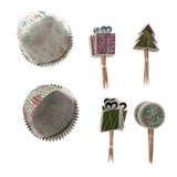 Maxbell 24 sets Christmas Theme Cake Toppers and Cupcake Wrappers Party Favors