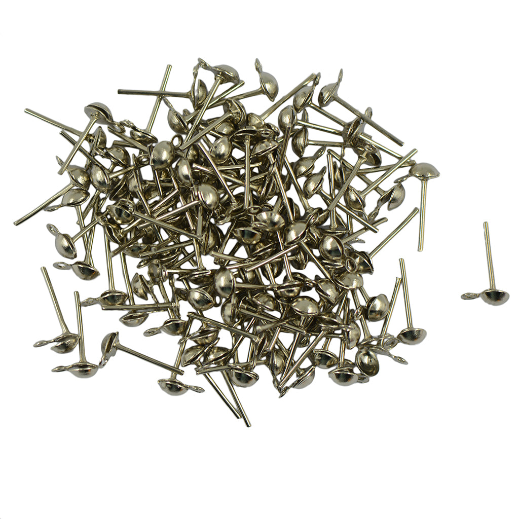 Maxbell Earrings Ear Stud Pin with Loop & Ball DIY Findings Silver 12x6mm Pack of 100Pcs
