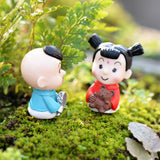 Maxbell Set of 4Pcs Miniature Chinese Doll Resin Micro Landscape Bonsai Dollhouse DIY Craft Decor