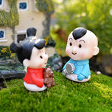 Maxbell Set of 4Pcs Miniature Chinese Doll Resin Micro Landscape Bonsai Dollhouse DIY Craft Decor