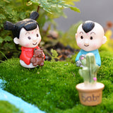 Maxbell Set of 4Pcs Miniature Chinese Doll Resin Micro Landscape Bonsai Dollhouse DIY Craft Decor