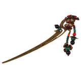 Maxbell Ancient Chinese Beaded Tassel Pendant Hair Stick  Antique Brass Hair Jewelry