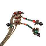 Maxbell Ancient Chinese Beaded Tassel Pendant Hair Stick  Antique Brass Hair Jewelry