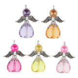 Maxbell 5 Pieces Acrylic Pearl Heart Bead Angel Charms Pendant Silver Wings DIY Handbag Mobile Charm Gift