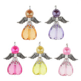 Maxbell 5 Pieces Acrylic Pearl Heart Bead Angel Charms Pendant Silver Wings DIY Handbag Mobile Charm Gift