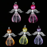 Maxbell 5 Pieces Acrylic Pearl Heart Bead Angel Charms Pendant Silver Wings DIY Handbag Mobile Charm Gift