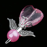 Maxbell 5 Pieces Acrylic Pearl Heart Bead Angel Charms Pendant Silver Wings DIY Handbag Mobile Charm Gift