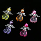 Maxbell 5 Pieces Acrylic Pearl Heart Bead Angel Charms Pendant Silver Wings DIY Handbag Mobile Charm Gift