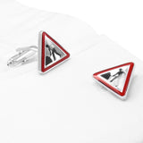 Maxbell Red Black Road Work Design Triangle Brass Cufflinks for Mens Shirt Suit Party Birthday Gifts