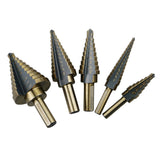Maxbell 5pcs Titanium HSS Cone Step Drill Bit Set Imperial 1/4" 3/16" 1/2" Hex Shank