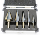 Maxbell 5pcs Titanium HSS Cone Step Drill Bit Set Imperial 1/4" 3/16" 1/2" Hex Shank