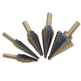 Maxbell 5pcs Titanium HSS Cone Step Drill Bit Set Imperial 1/4" 3/16" 1/2" Hex Shank